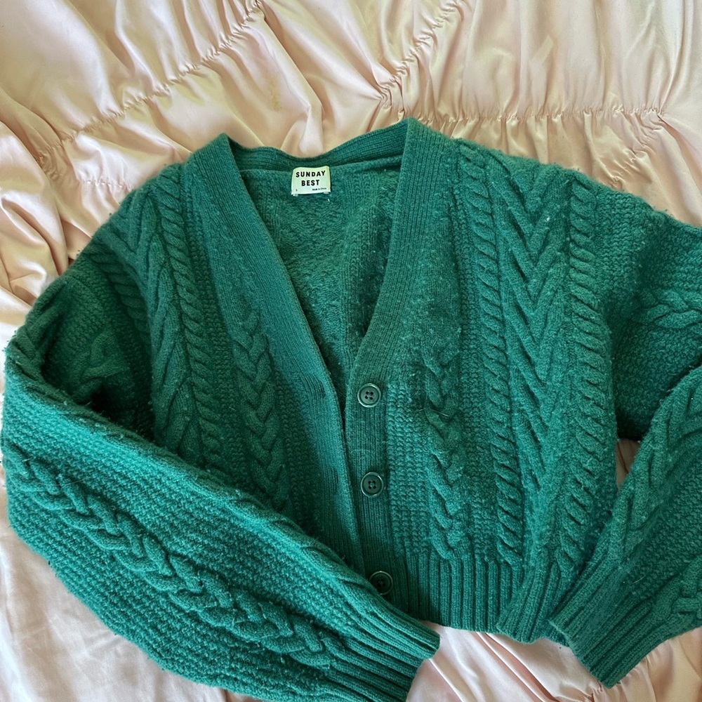 Sunday Best Green Cable Knit Cardigan